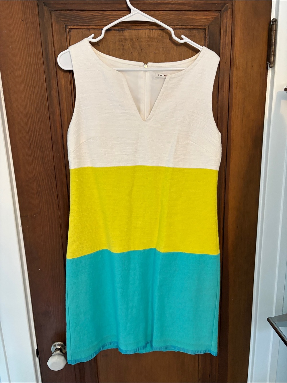 Colorblock Shift Dress in White, Yellow & Turquoise